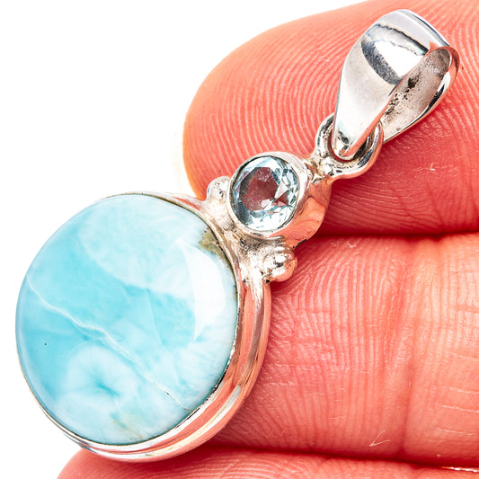 Larimar oval pendant with blue topaz detail in .925 sterling silver