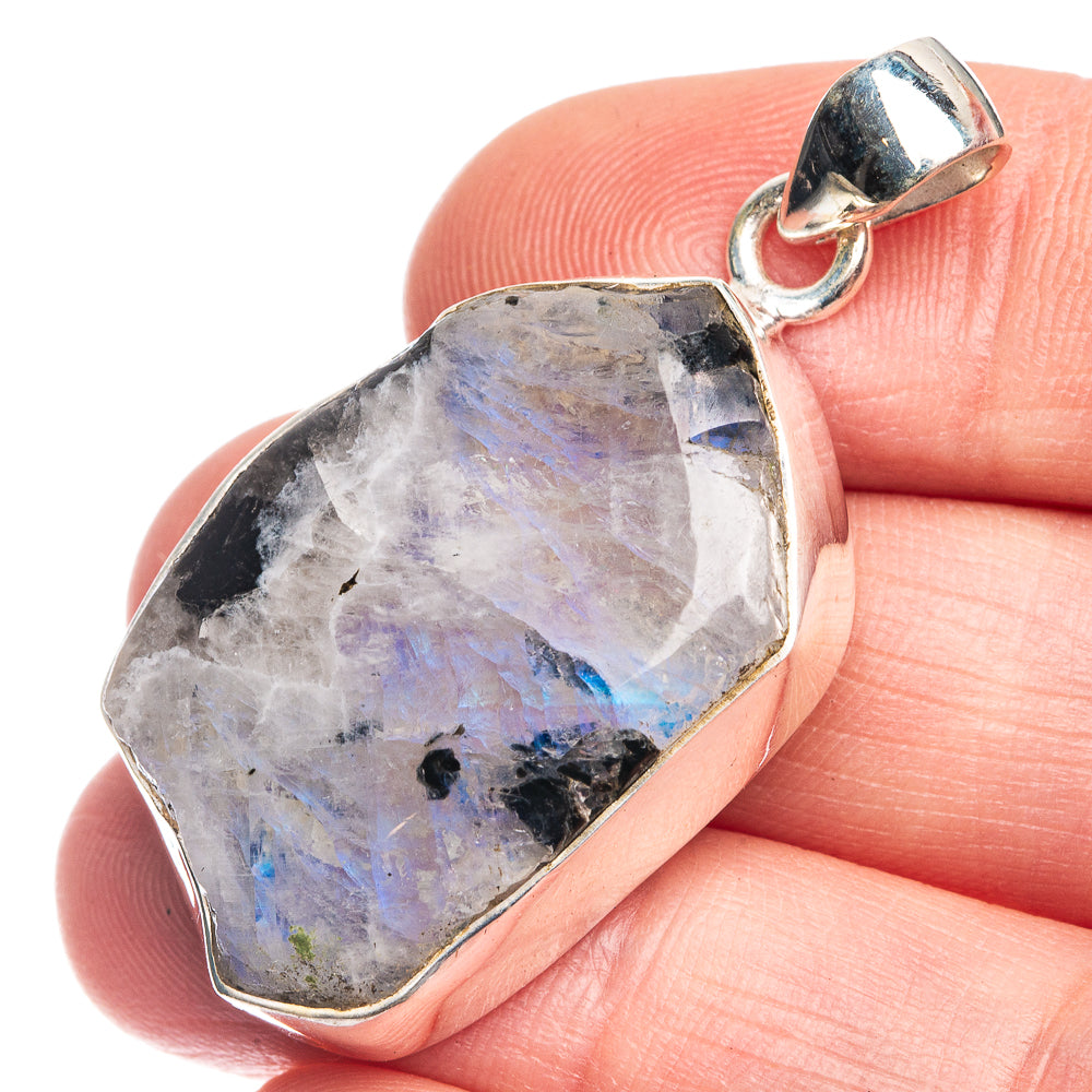 Raw Rainbow Moonstone Pendant 1 5/8" (925 Sterling Silver) P39377