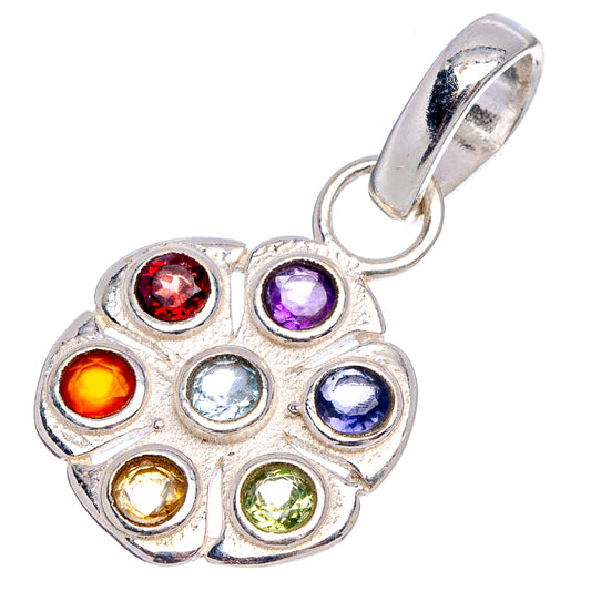 925 sterling silver chakra pendant with round multicolor gemstones and hanging bail loop