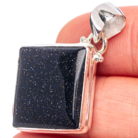 Sterling silver blue goldstone square pendant with open bale, bezel-set