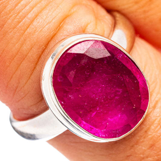 Size 9 ruby glass-filled sterling silver ring with oval pink-red center stone