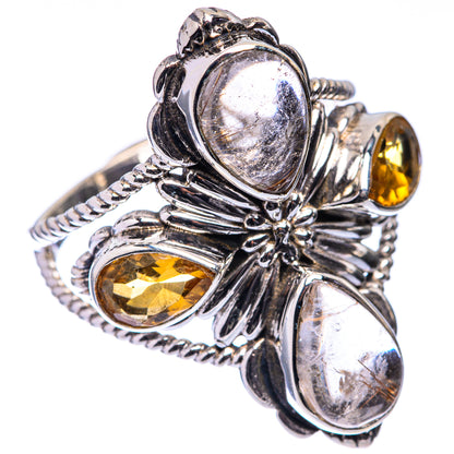 Large Rutilated Quartz, Citrine Ring Size 10.5 (925 Sterling Silver) R141265