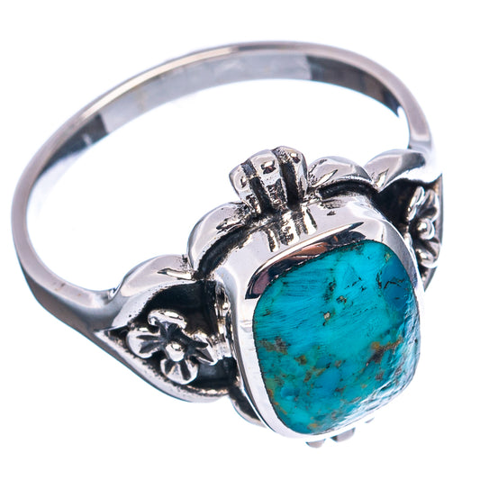 Oval turquoise cabochon ring, .925 sterling silver with carved floral details