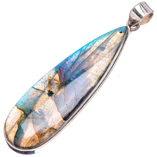 Teardrop labradorite pendant with blue and gold flash, .925 sterling silver bail
