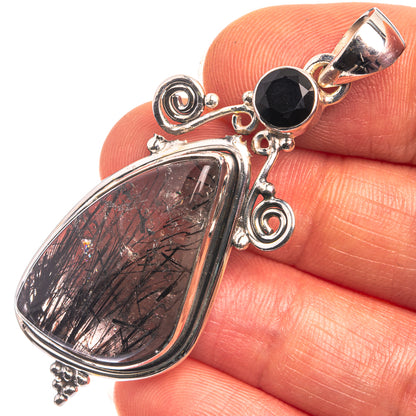 Tourmalinated Quartz, Black Onyx Pendant 2 1/8" (925 Sterling Silver) P38959