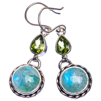 Green Moonstone, Peridot Earrings 1 5/8" (925 Sterling Silver) E432670