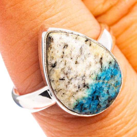 Sterling silver ring with pear-shaped stone, white matrix and vivid blue