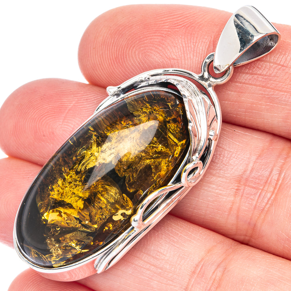 Ana Silver Co Baltic Amber Pendant 2" (925 Sterlnig Silver)