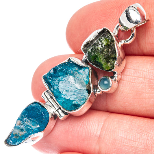 Blue Fluorite, Chrome Diopside Pendant 2" (925 Sterling Silver) P44360