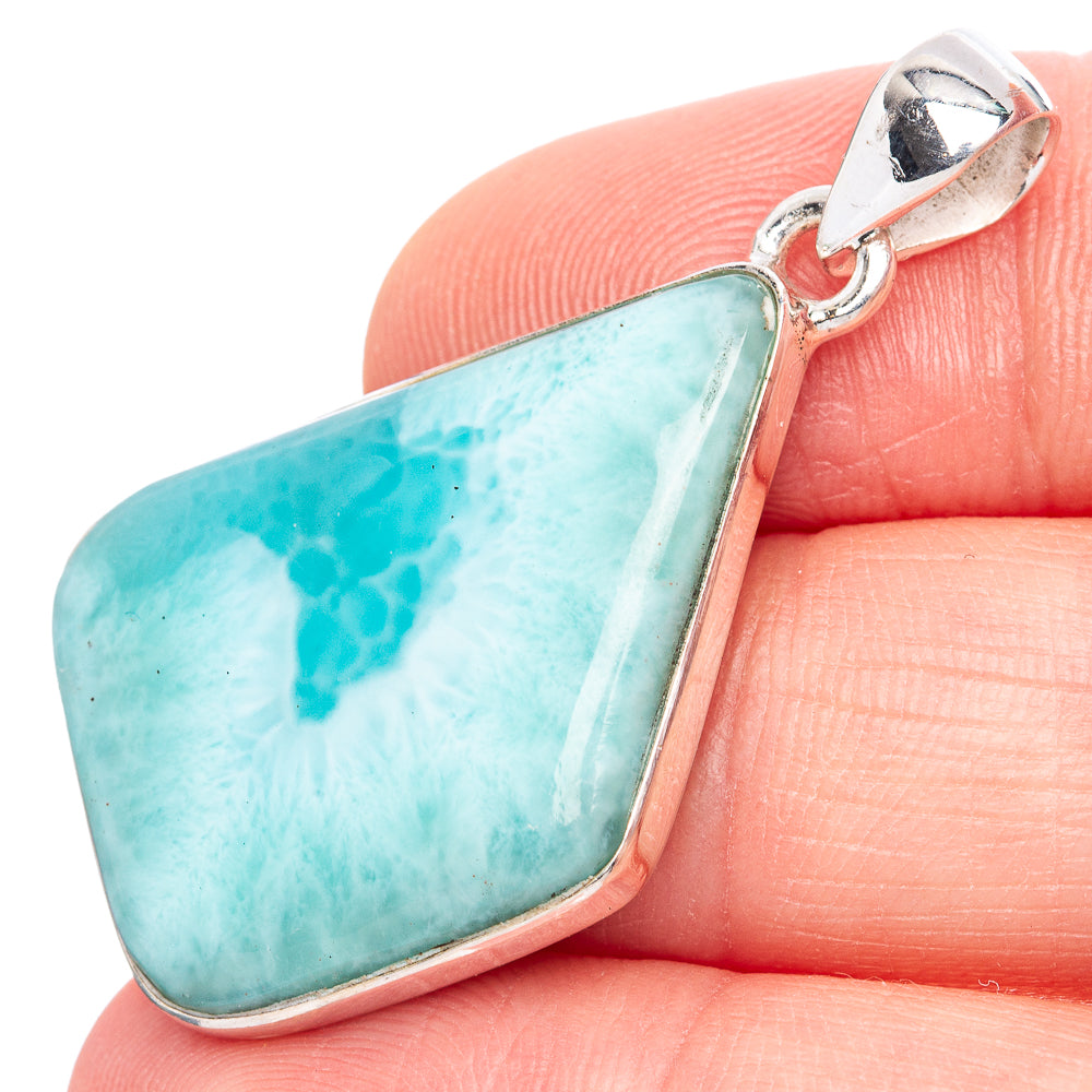 Larimar sterling silver pendant with bezel-set turquoise teardrop stone and bail loop