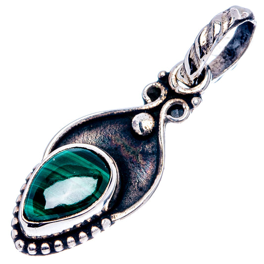 Malachite dainty pendant side view, green oval stone bezel on .925 sterling silver