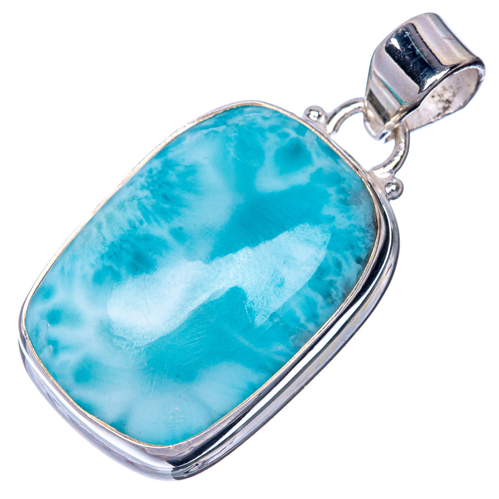 Oval larimar pendant, blue stone in polished 925 sterling silver with bail