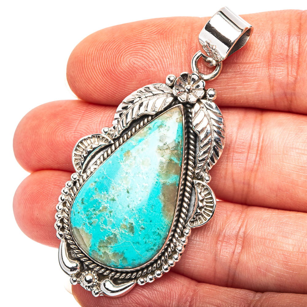 Exclusive Southwestern Style Kingman Turquoise Pendant 2 1/4" (.925 Sterling Silver)