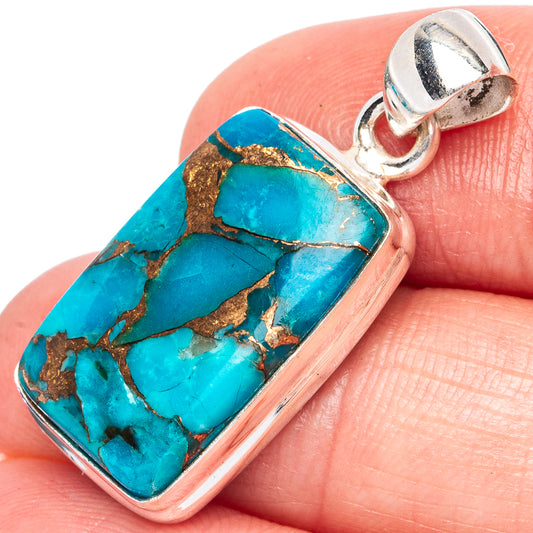 Blue Copper Composite Turquoise Pendant 1 1/4" (925 Sterling Silver) P43431
