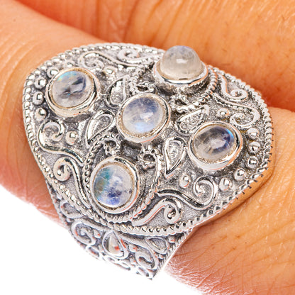 Large Rainbow Moonstone Cross Ring Size 8 (925 Sterling Silver) R1065