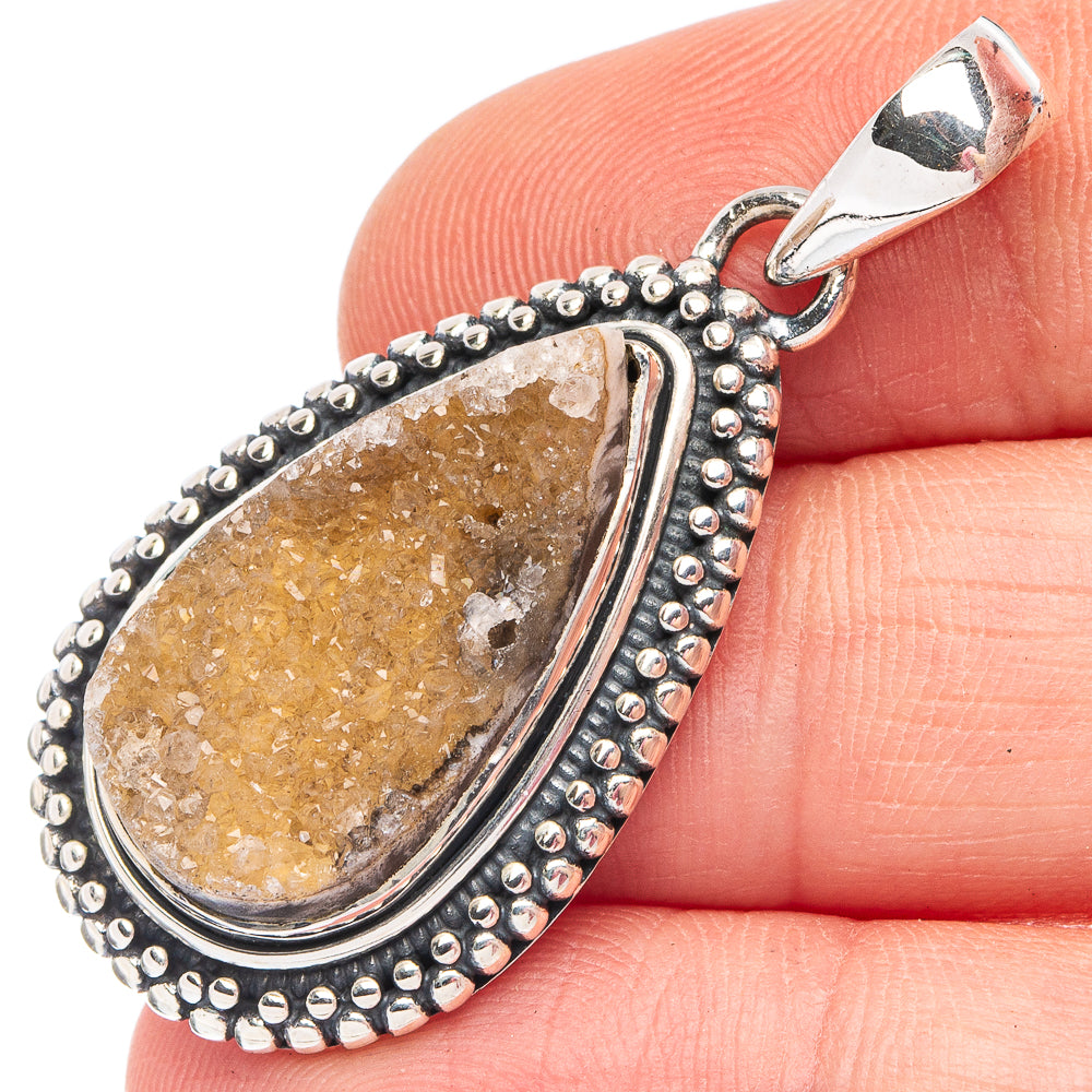 White Druzy 925 Sterling Silver Pendant 1 5/8" (925 Sterling Silver) P43648