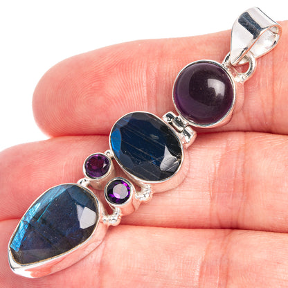 Labradorite, Amethyst Pendant 2 1/4" (925 Sterling Silver) P39800