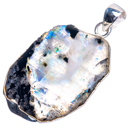 Raw Rainbow Moonstone Pendant 1 7/8" (925 Sterling Silver) P39171
