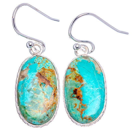 Sterling silver turquoise oval drop earrings with hook backs and textured stone settings