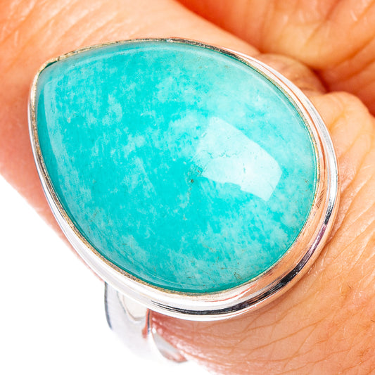 Oval amazonite gemstone ring with .925 sterling silver bezel, size 9.25