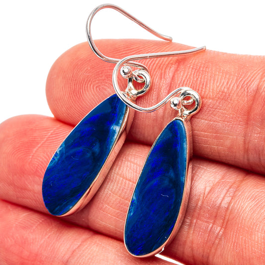 Sterling silver opal doublet drop earrings with blue oval stones, heart-like caps