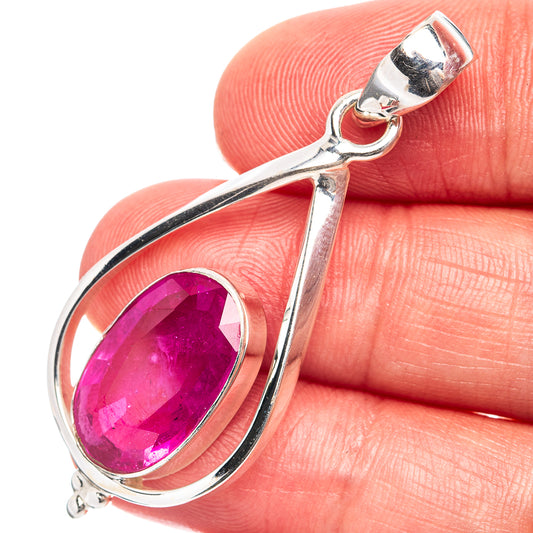 Sterling silver teardrop pendant with pink ruby-glass gemstone and open bail