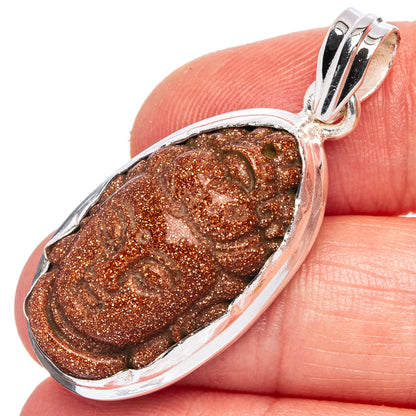 Goldstone Buddha Pendant 1 5/8" (925 Sterling Silver) P40376