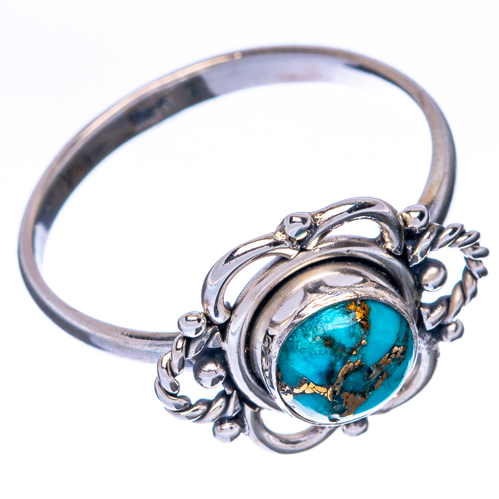 Blue Copper Composite Turquoise Dainty Ring Size 7 (925 Sterling Silver) R144990