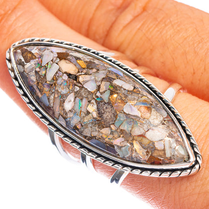 Sterling silver opal mosaic ring, size 8.75, oval setting with multicolor stone flecks