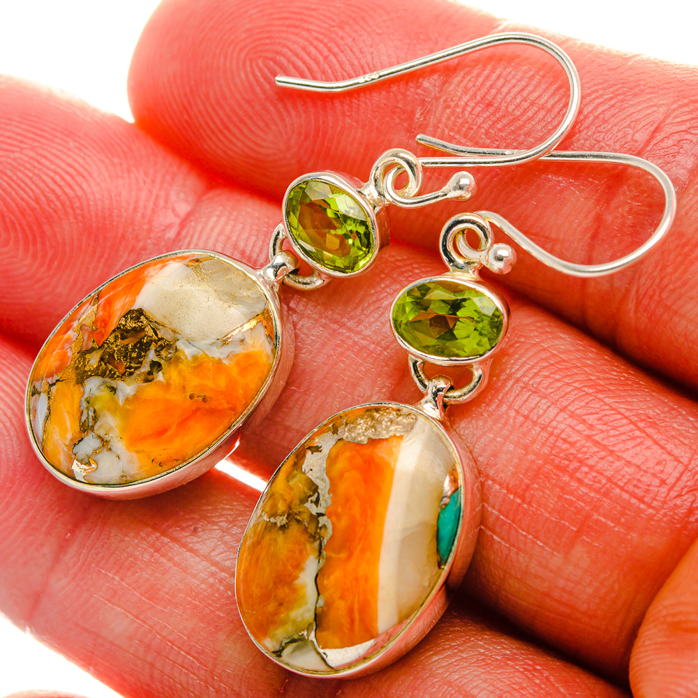 Spiny Oyster Turquoise, Peridot Earrings 1 3/4" (925 Sterling Silver) EARR431992