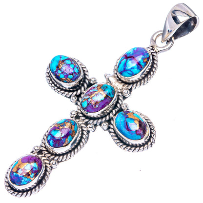Spiny Oyster Turquoise Cross Pendant 2" (925 Sterling Silver) P43075