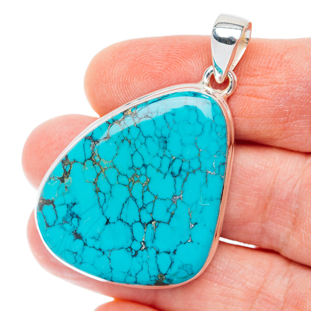 Premium Tibetan Turquoise Pendant 1 3/4" (.925 Sterling Silver)
