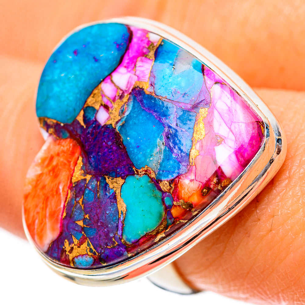 Large Kingman Pink Dahlia Turquoise 925 Sterling Silver Ring Size 7.75 (925 Sterling Silver) RING139706