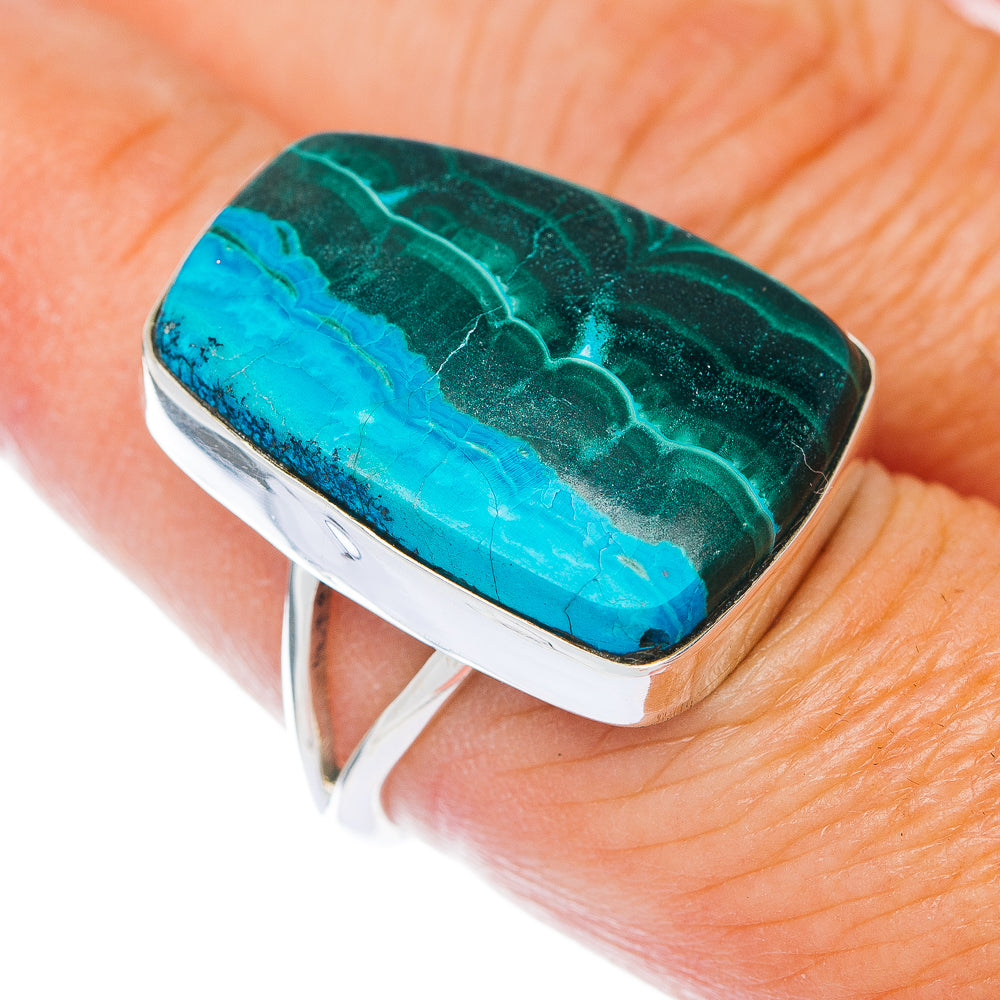 Malachite in Chrysocolla gemstone ring, oval teal/green stone in .925 sterling silver