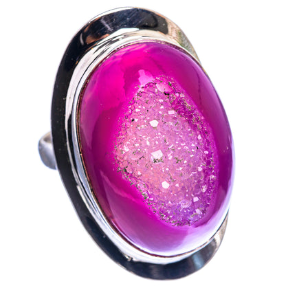 Large Pink Agate Druzy Ring Size 8.25 (925 Sterling Silver) R142475