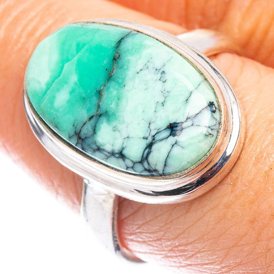 Size 8.75 sterling silver ring with oval turquoise variscite cabochon in bezel