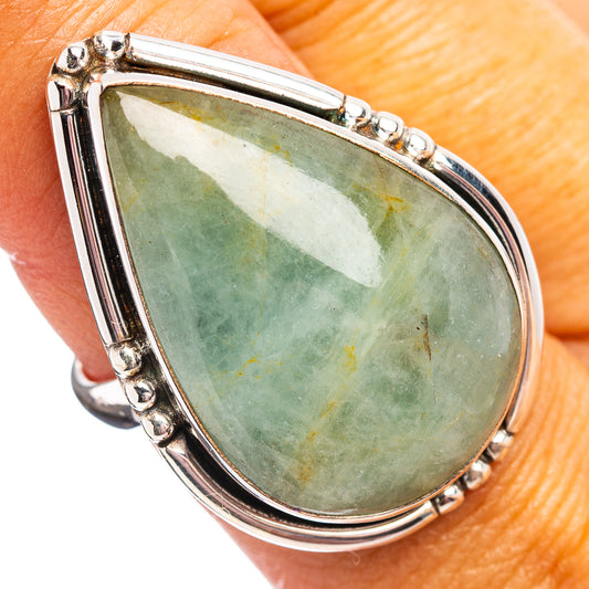 Sterling silver teardrop ring with pale aquamarine gemstone, size 8