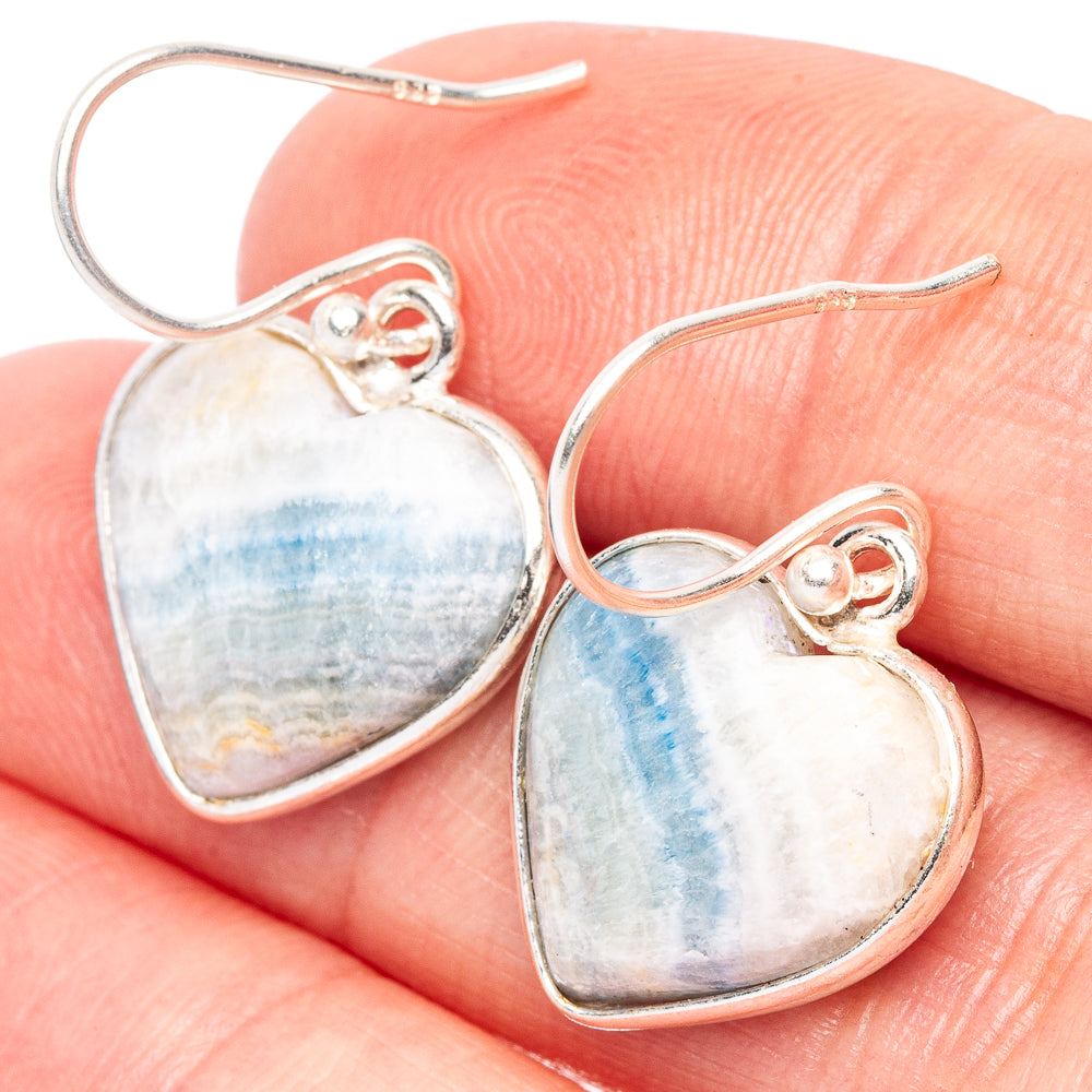 Blue Scheelite Heart Earrings 1 1/8" (925 Sterling Silver) E2456