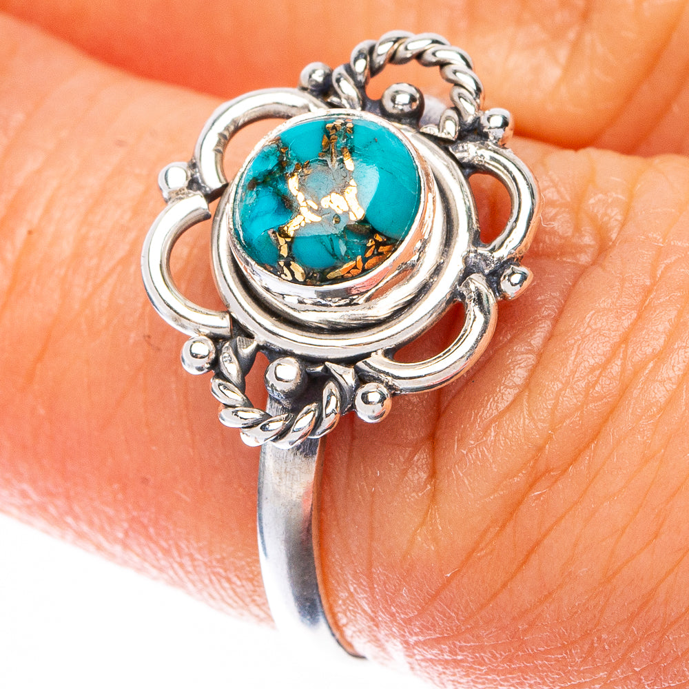Blue Copper Composite Turquoise Dainty Ring Size 7 (925 Sterling Silver) R144990