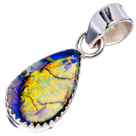 Sterling silver teardrop opal pendant, blue-green-gold stone with silver bail