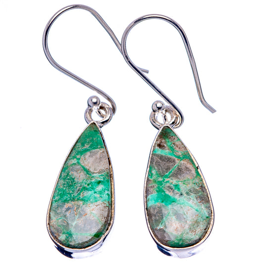 Sterling silver variscite teardrop earrings with green stone dangles, fishhook backs