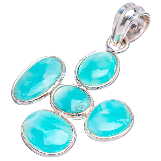 Five oval larimar stones with sterling silver link bail pendant