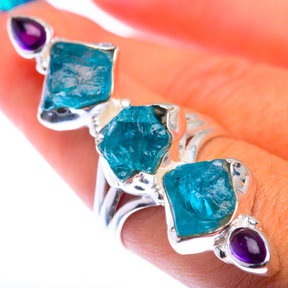 Large Raw Blue Fluorite, Amethyst Ring Size 8.25 (925 Sterling Silver) RING140056
