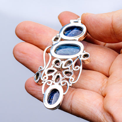 Huge Kyanite, Blue Topaz Necklace 16 1/2" (.925 Sterling Silver)