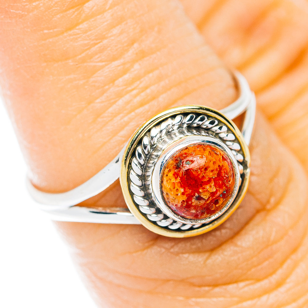 Southwestern Style Sponge Coral Ring Size 6.75 (.925 Sterling Silver)