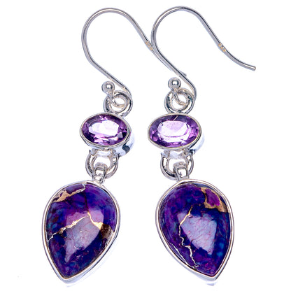 Purple Copper Composite Turquoise, Amethyst Earrings 1 5/8" (925 Sterling Silver) E433107