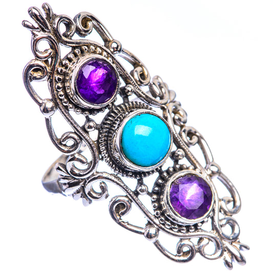 Large Sleeping Beauty Turquoise, Amethyst 925 Sterling Silver Ring Size 10