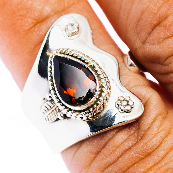 Garnet Ring Size 6 Adjustable (.925 Sterling Silver)