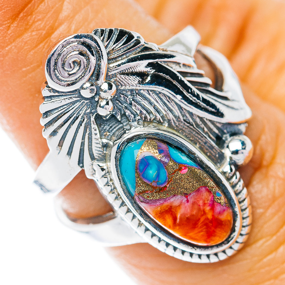 Southwestern Style Pink Dahlia Turquoise Ring Size 6.75 (.925 Sterling Silver)