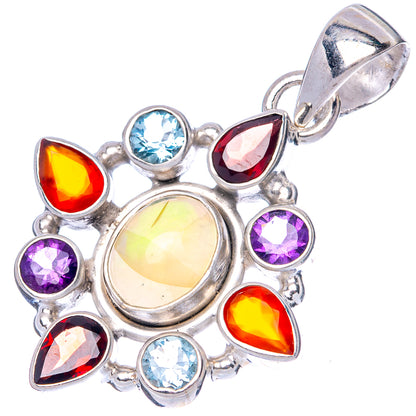 Rare Ethiopian Opal, Garnet, Amethyst, Blue Topaz Pendant 1 3/8" (925 Sterling Silver) P42740